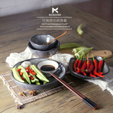 中韩式艺术餐具釉下彩亚光墨绿陶瓷碗盘家用菜饭四角碗汤盘套装