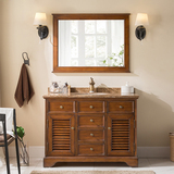 美式落地浴室柜组合欧式百叶卫浴橡木洗手池实木洗脸面盆柜洗漱台