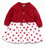 【现货】英国代购NEXT童装 16秋女宝宝红色针织衫波点长袖连衣裙