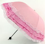 包邮红叶8870三折韩版黑胶拱形纯色大蕾丝太阳伞晴雨伞洋伞公主伞