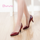 Daphne/达芙妮2015秋女鞋正品 欧美漆皮尖头优雅浅口单鞋细高跟鞋