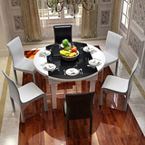 现代简约创意家具钢化玻璃饭桌琪琪实木伸缩折叠餐圆形餐桌椅组合