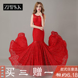 高端定制品牌ZPLPKK 新款长款宴会双肩晚礼服鱼尾修身无袖女长裙