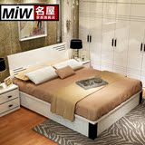 板式床简约现代1.8米烤漆双人床卧室高箱床收纳床1.5米白色气动床