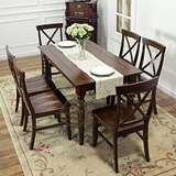 美式乡村实木餐桌法式复古做旧长形餐桌现代简约橡木餐桌椅组合