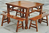 仿古田园吃饭方桌子餐厅小方桌实木餐桌椅组合防腐木桌子复古家具