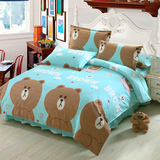 全棉纯棉儿童卡通床裙床罩式四件套1.21.51.8米床上用品 蓝色小熊