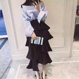 2016新款韩版女装高腰蓬蓬a字半身裙长裙女层层不规则雪纺蛋糕裙