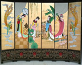 四大美女古典人物屏风手绘折叠漆画屏风隔断 中式酒店彩绘背景画