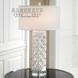 新中式白色网格竹节镂空陶瓷台灯 外贸出口家居白色陶瓷床头台灯