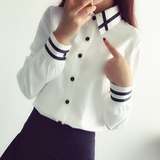 2016夏季韩范学院风白色学生衬衫织带拼接休闲显瘦显瘦T恤上衣女