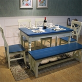 地中海餐桌椅4人6人组合美式乡村实木饭桌简约小户型长凳桌台家具