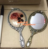 韩国进口 随身化妆镜 便携美妆镜子 小镜子迷你复古铜镜 金属把手