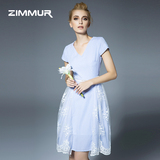 Zimmur新款2016女夏连衣裙中长款修身显瘦欧洲时尚蕾丝名媛女裙