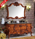 特价红橡木欧式浴室柜仿古开放漆浴室柜新古典实木雕花梳洗柜