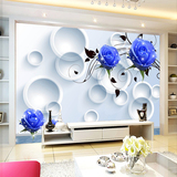 鑫雅3D蓝色玫瑰客厅沙发电视背景墙壁纸壁画现代简约红色墙纸墙布