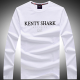 春季新款肯迪鲨鱼男士圆领丝光棉长袖T恤印花休闲男士大码潮体恤