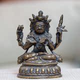 保真最少200年 尼泊尔回流西藏老佛像藏传古玩玛哈嘎拉随身小寸佛
