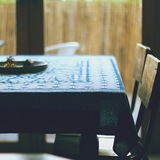拔染桌布 传统手工布艺长方形盖巾盖布餐桌布 简约复古棉布蓝染