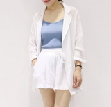 韩国2016年夏新款 纯色短袖棉麻风小西装短裤两件套 套装女