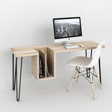 北欧铁艺实木书桌简约书架电脑桌带书柜家用办公桌写字台格架