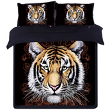 个性3D四件套立体图案老虎时尚潮人动物被套床上床单黑色四件套