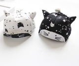 春季韩版黑白猫咪儿童牛角软沿帽子婴儿宝宝可翻沿鸭舌帽棒球帽