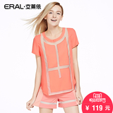 艾莱依2016纯色圆领新款女士雪纺上衣短袖夏装韩版ERAL31022-EXAB