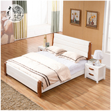韩式现代简约白色全实木床榆木床1.8米1.5米地中海婚床高箱储物床