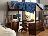美式高低床全实木高架床 田园环保儿童床 带书桌斗柜多功能上下床
