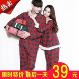 纯棉新款韩版睡衣女人秋冬季常规情侣男女士红格子长袖家居服套装