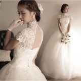 钻石蕾丝韩式公主新娘绑带一字肩婚纱礼服2015冬季新款影楼结婚