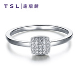 TSL/谢瑞麟正品白色18K金群镶钻石戒指女款简约时尚方形钻戒BA587