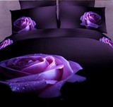 恋你家纺大花全棉3D四件套床上用品紫色纯棉被罩床单春季新品促销