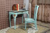 王室家居 地中海田园手绘家具 蓝色做旧一抽屉书桌带椅子套装现货