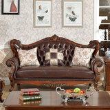 欧式真皮沙发组合 美式实木雕刻沙发 三人沙发  奢华123沙发组合