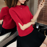 2016春装欧洲站韩版修身显瘦针织短袖T恤新款短款女装打底衫上衣