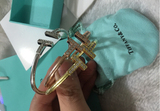 香港正品代购Tiffany/蒂芙尼T型18K玫瑰金镶钻男女情侣手镯包邮