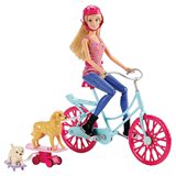 BARBIE 芭比娃娃人偶女孩过家家玩具芭比狗狗骑行自行车套装CLD94