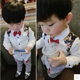 儿童宝宝春夏装纯棉长袖白衬衣中小童2015韩版男童装衬衫带领结潮