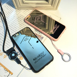 潮牌镜面苹果iPhone6手机壳 6splus镜子挂绳手机套 5s硅胶软壳潮