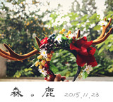 森女系浆果花朵鹿角发箍头箍头饰写真摄影道具麋鹿圣诞节发饰花环