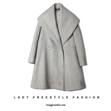 【LADY.FF】冬季女 超大翻领灰棉被服毛呢大衣呢外套