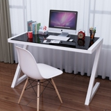 简约钢化玻璃面电脑桌 简易家用台式机办公桌 钢木学习书桌写字台