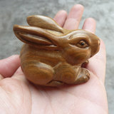 2寸绿檀百乐圣檀小木雕风水摆件手把件工艺品：生肖兔 木兔子