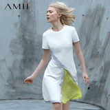 清仓#Amii[极简主义]2016夏设计师合作款撞料拼色短袖连衣裙