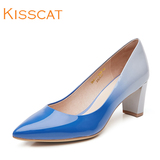KISS CAT2016年新款潮流渐变牛漆皮女鞋流行粗高跟单鞋DA76111-12