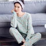 韩国代购春季新款女人长袖睡衣可爱甜美碎花纯棉可外穿家居服套装