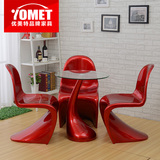 潘东椅S椅简约时尚创意玻璃钢餐椅塑料烤漆椅子 休闲洽谈桌椅组合