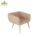 MWH曼好家单人欧式现代时尚实木椅  户外酒店软皮布艺沙发椅